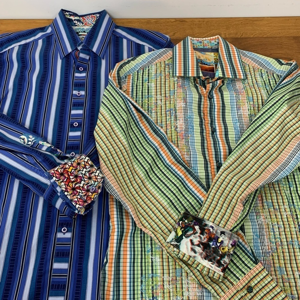Robert Graham Button Shirt Set Of 2 Flip Cuff Size Small Colorful Long Sleeves
